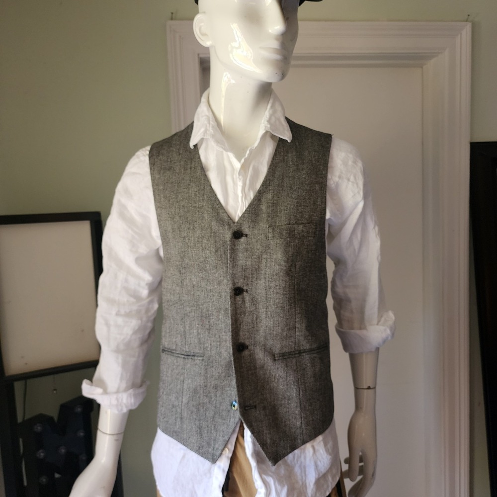 Alan Flusser Men's Size Large Waistcoat Vest Wool Blend Gray & Paisley A20 - Picture 2 of 10